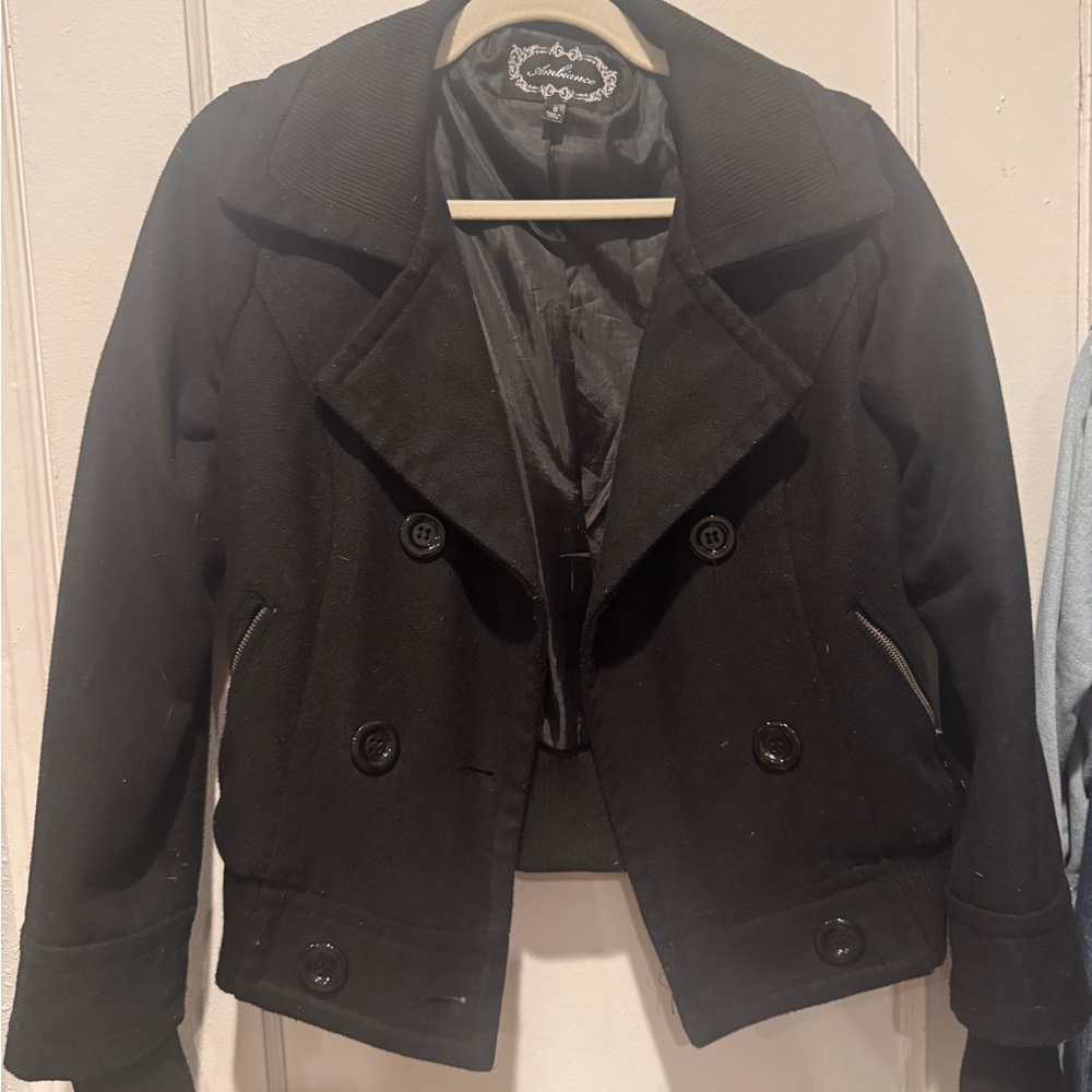 Ambiance Black Double-Breasted Pea Coat